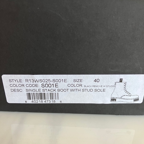 NEW in BOX R13 Studded Distressed Stacked Boots US 9.5 / EU 40 - Picture 7 of 7